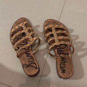 Sam Edelman Beige Studded Multi-Strap Slide Sandals